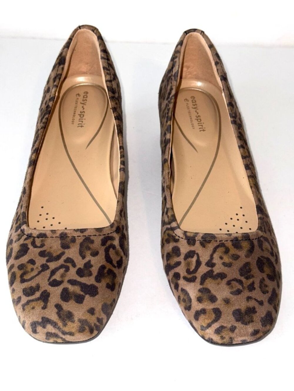 Easy Spirit Jain eFlex Low Block Heel Pumps, Leopard Suede Size 8 Medium